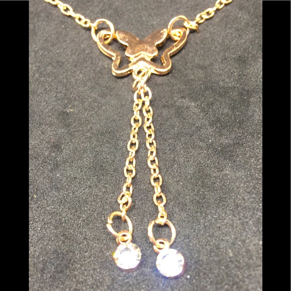 Rose Gold 3D Butterfly 🦋 2 rhinestones Anklet R Bracelet - Picture 3 of 5